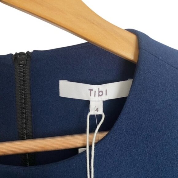 NWT Tibi Button Sleeve Crepe Shift Dress in Midnight Navy 4 - Picture 3 of 5